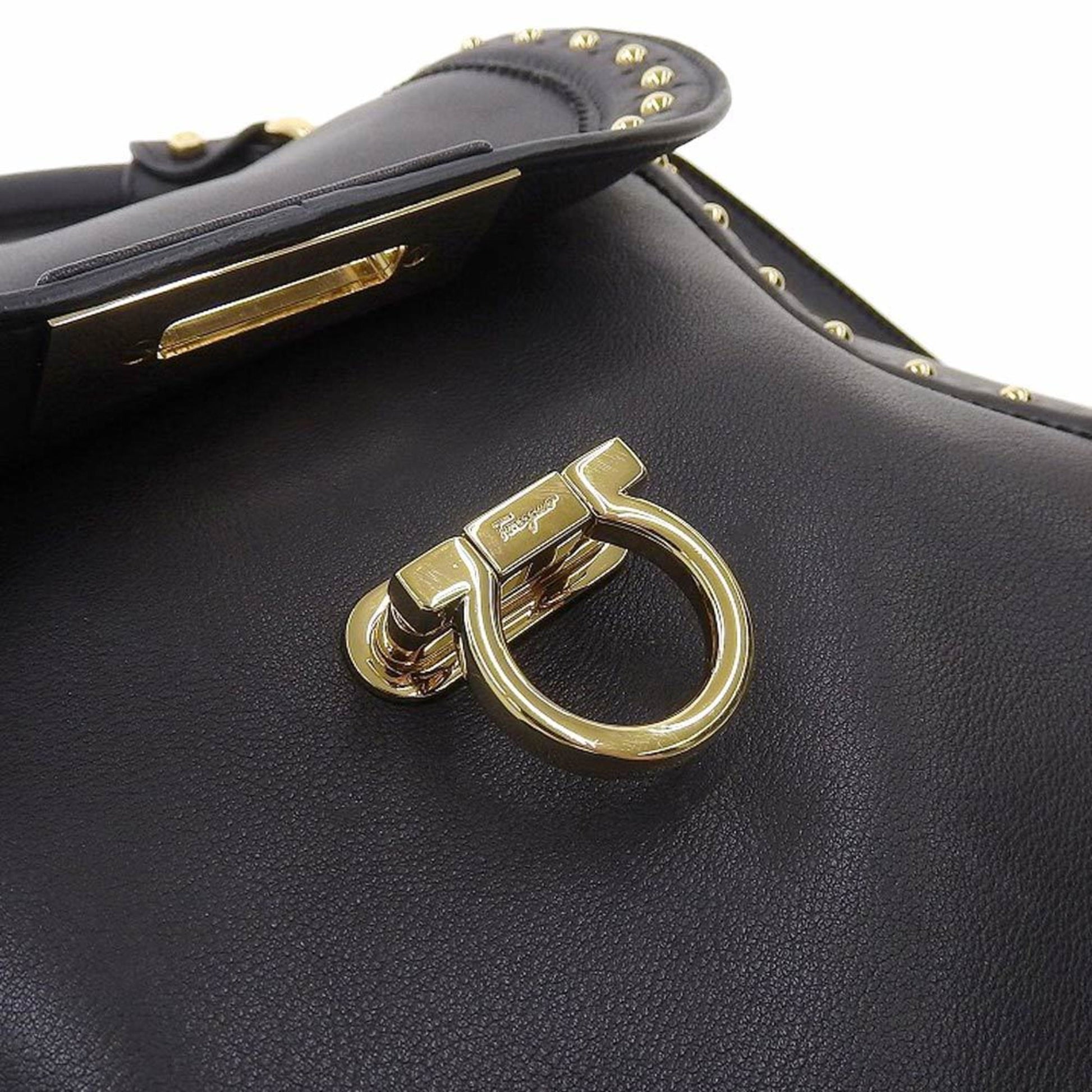 Salvatore Ferragamo Gancini, Black, Leather, handbag