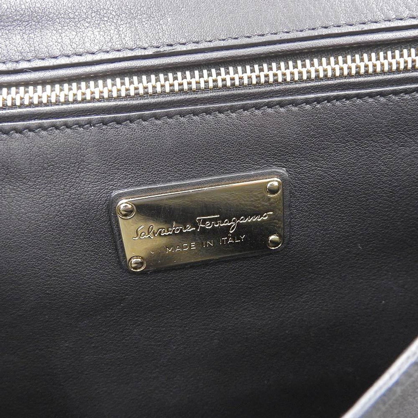 Salvatore Ferragamo Gancini, Black, Leather, handbag