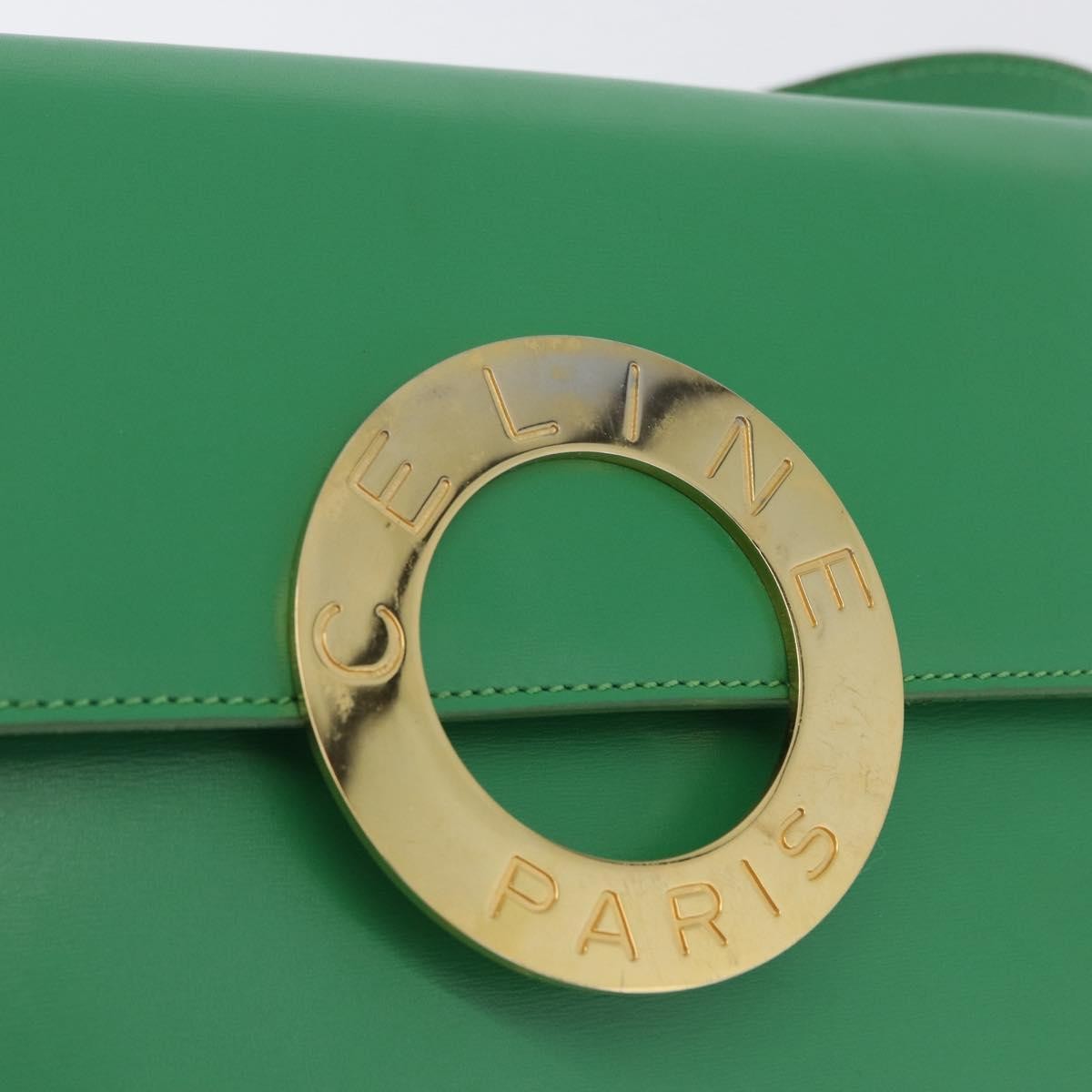 Celine Circle Logo Leather, Green, Leather, Shoulder Bag