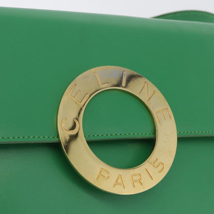 Celine Circle Logo Leather, Green, Leather, Shoulder Bag