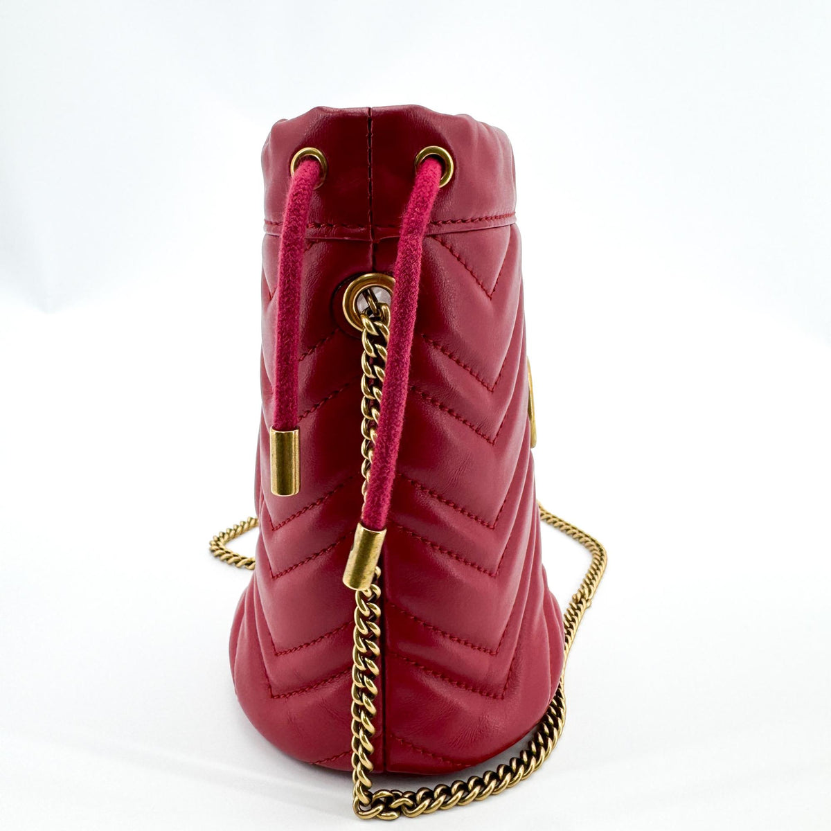 Gucci GG Marmont Bucket Matelasse Leather, Red, Leather, Shoulder Bag