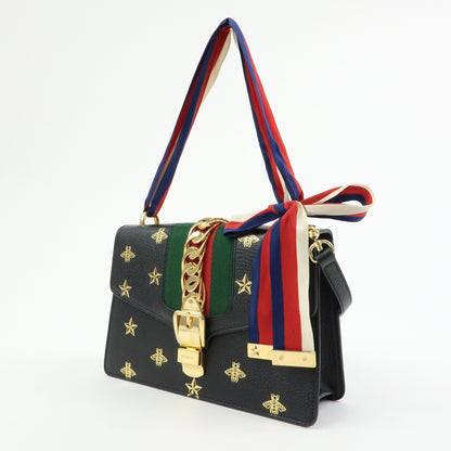 Gucci Sylvie Printed Leather, Black, Leather, Shoulder Bag