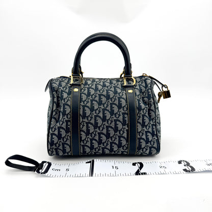 Christian Dior Vintage Trotter Boston Diorissimo Canvas, Blue, Canvas, Handbag