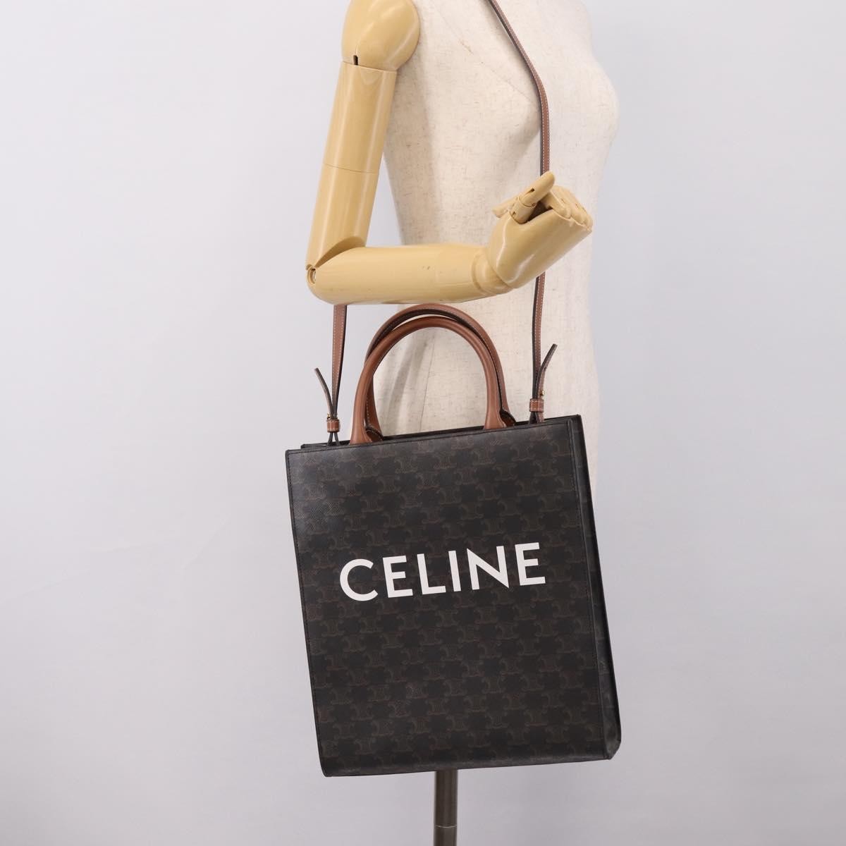 Celine Vertical Cabas Tote Triomphe Coated Canvas, Brown, Canvas, Tote Bag