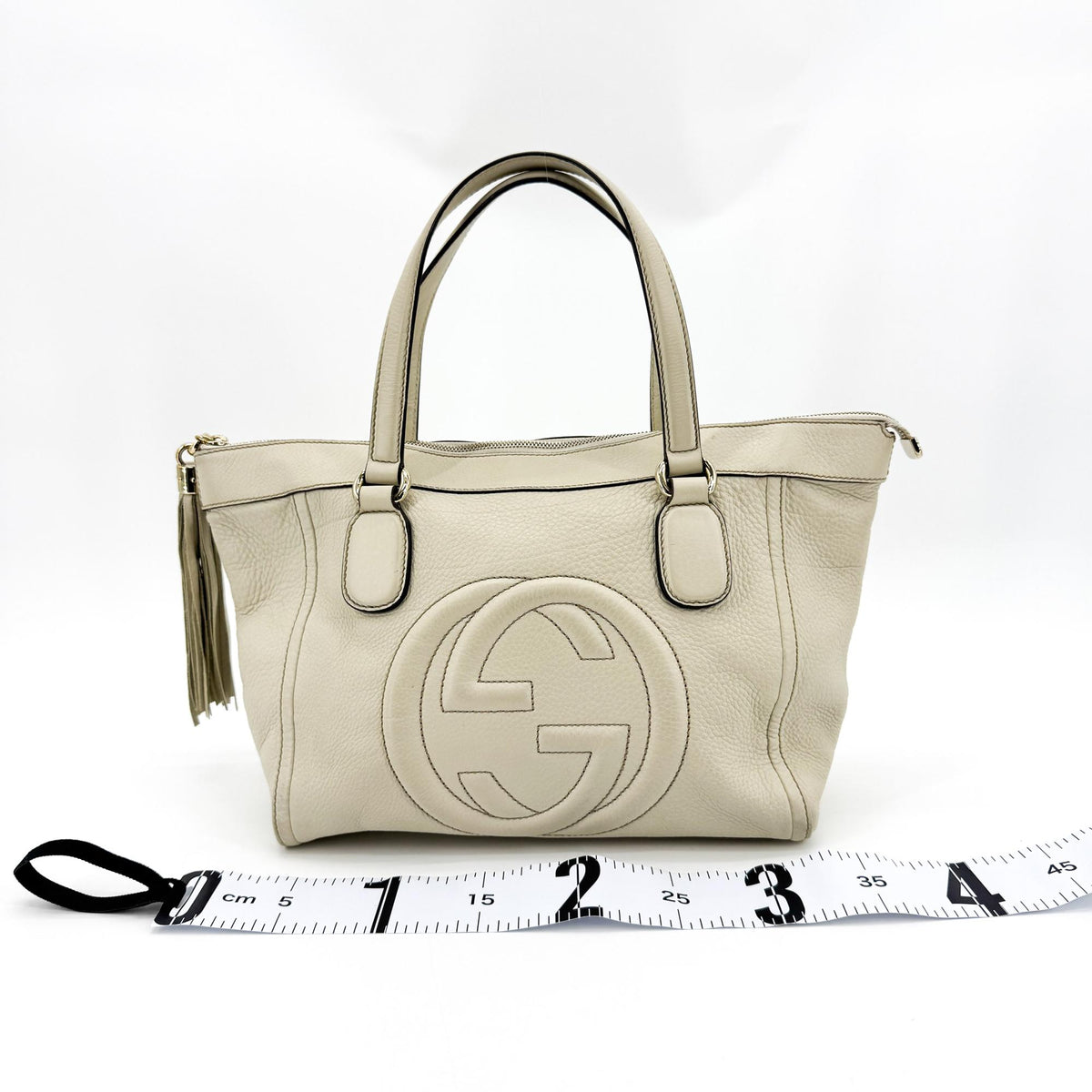 Gucci Soho Zip Leather, Beige, Leather, Tote Bag