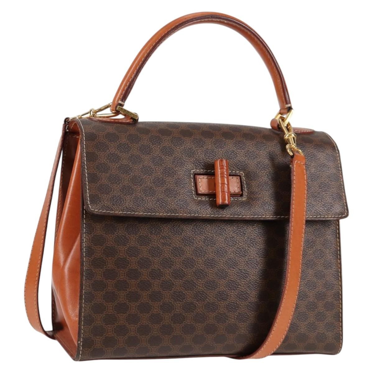 Celine Vintage Convertible Top Handle Macadam Coated Canvas, Brown, Canvas, Handbag