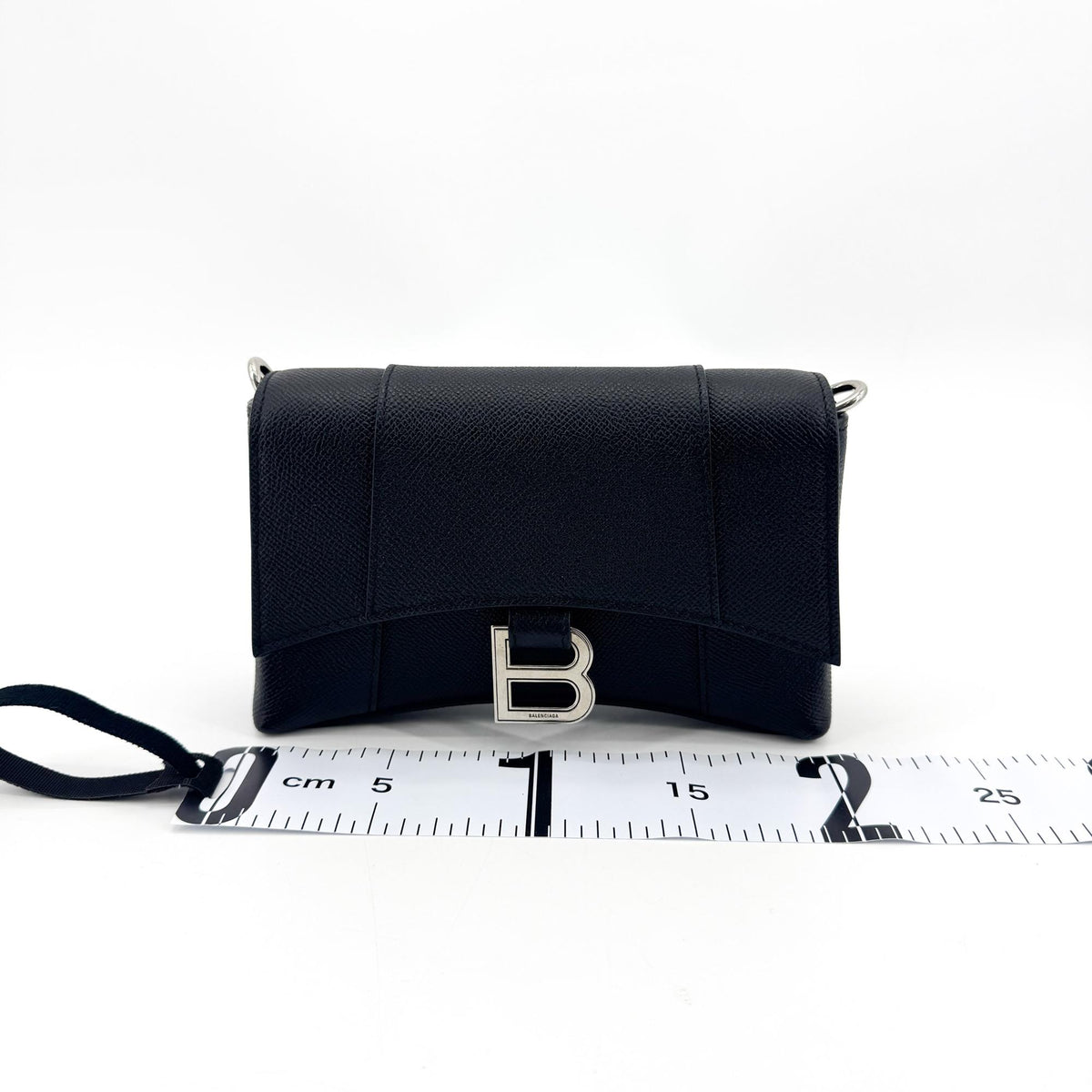 Balenciaga Hourglass Chain Leather, Black, Leather, Shoulder Bag