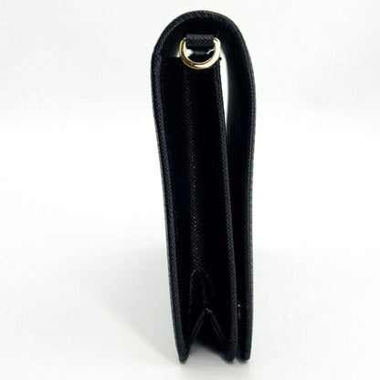 Prada Flap Card Case on Chain Saffiano Leather, Black, Leather, Card Holder