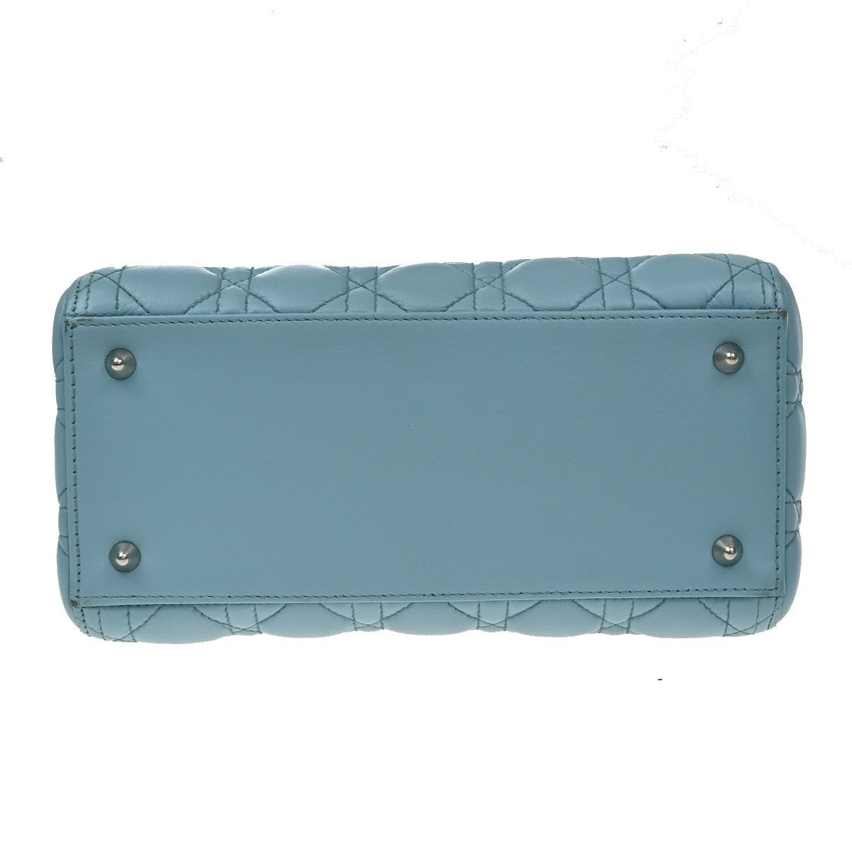 Christian Dior Lady Dior Cannage Quilt Lambskin, Blue, Leather, Handbag