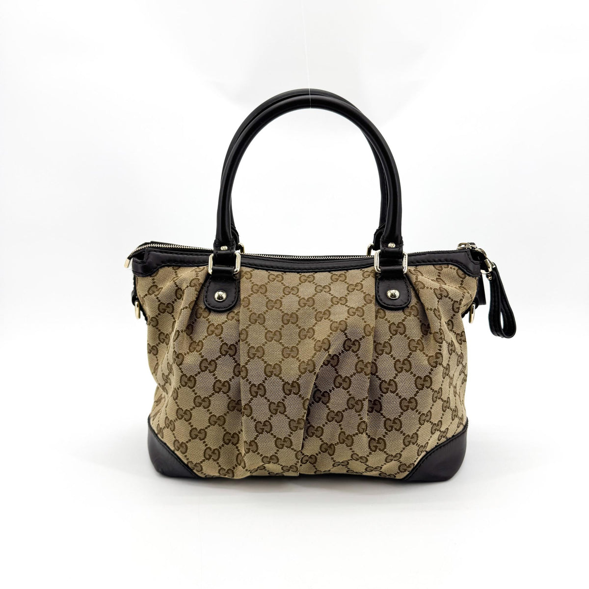 Gucci Sukey Top Handle Satchel GG Canvas with Leather, Brown, Canvas, Handbag