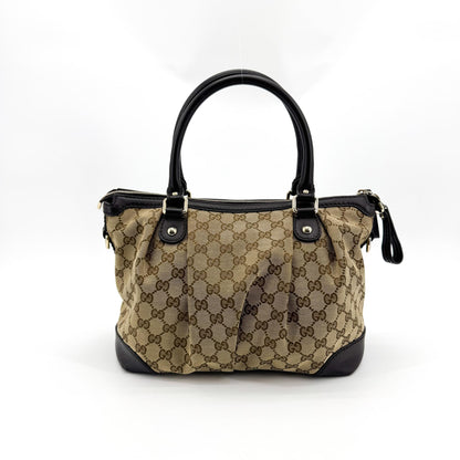Gucci Sukey Top Handle Satchel GG Canvas with Leather, Brown, Canvas, Handbag
