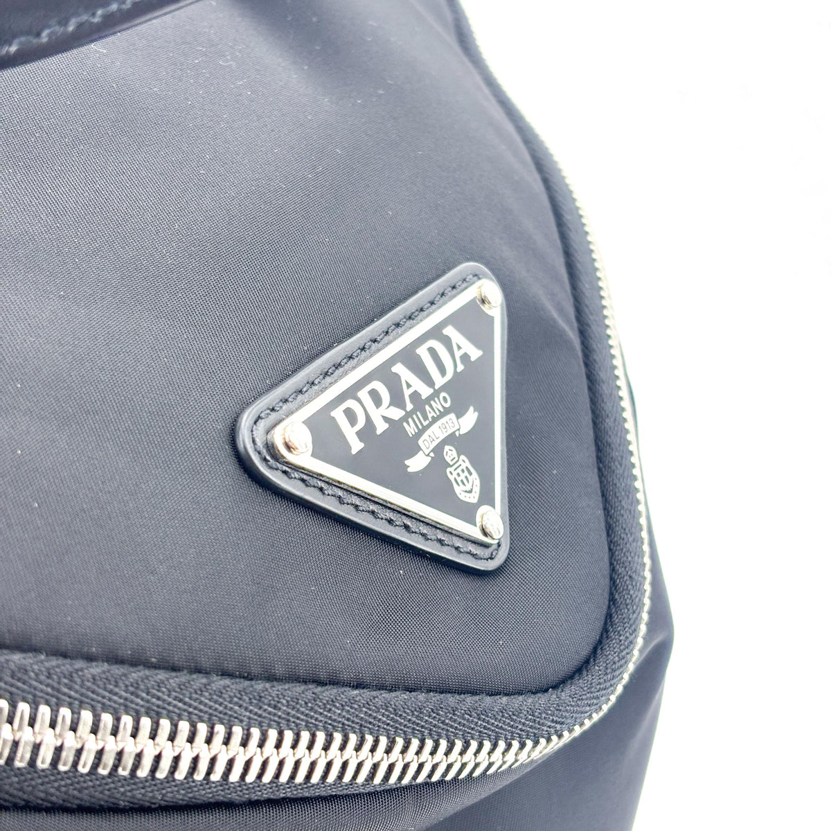 Prada Triangle Zip Sling Re-Nylon with Leather, Black, Nylon, Backpack