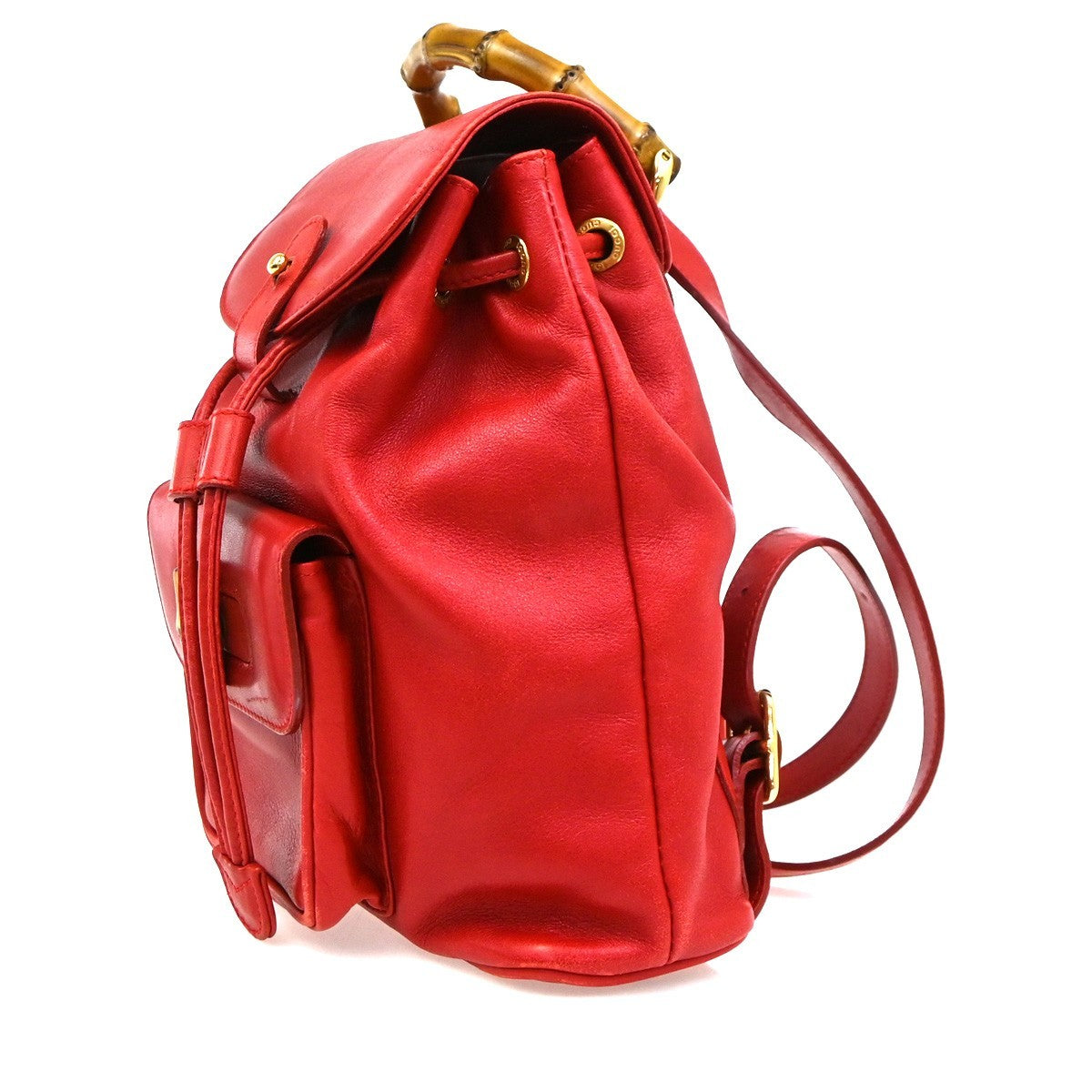Gucci Vintage Bamboo Leather, Red, Leather, Backpack