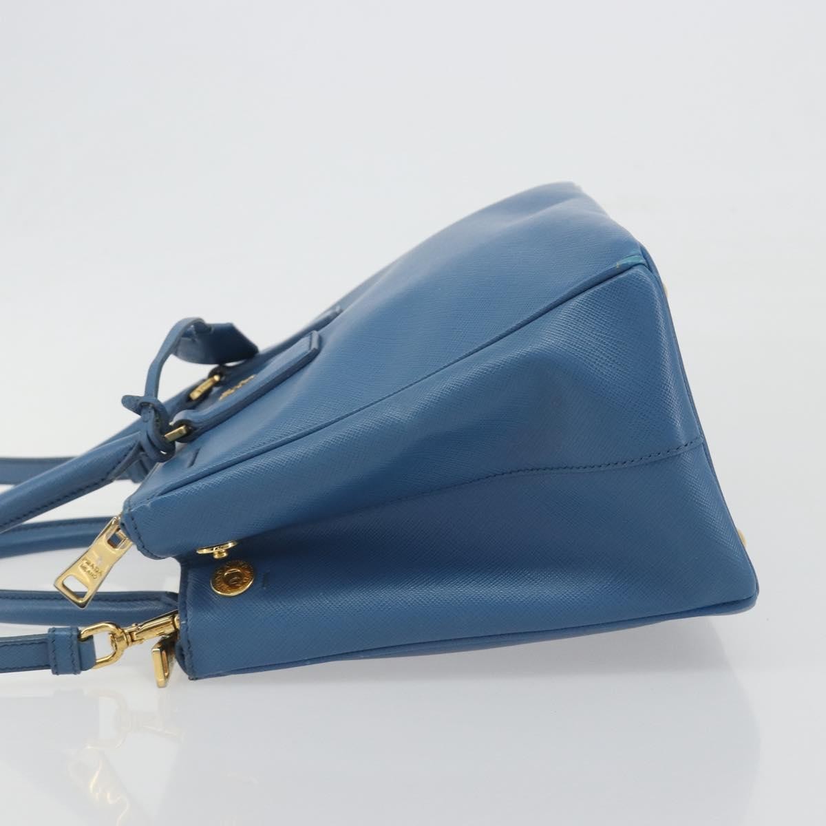 Prada Double Zip Lux Tote Saffiano Leather, Blue, Leather, Handbag