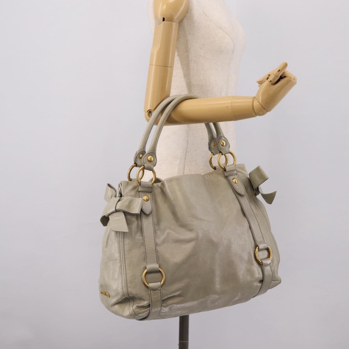 Miu Miu Bow Satchel Cervo Leather, Gray, Leather, Handbag