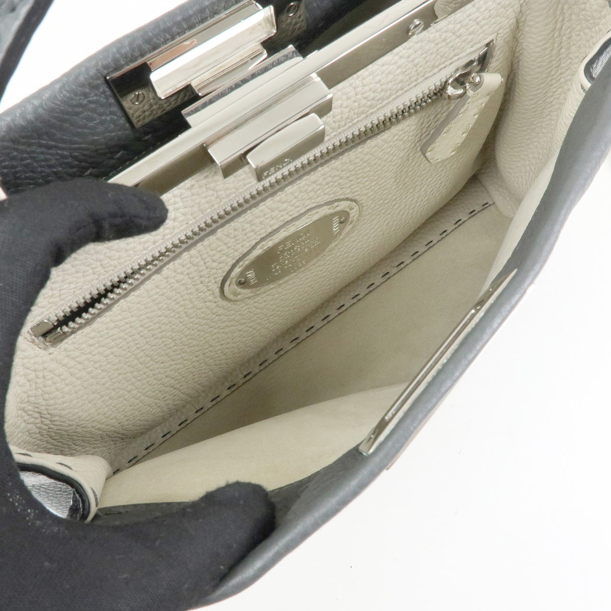 Fendi Selleria Peekaboo Leather, Gray, Leather, Handbag