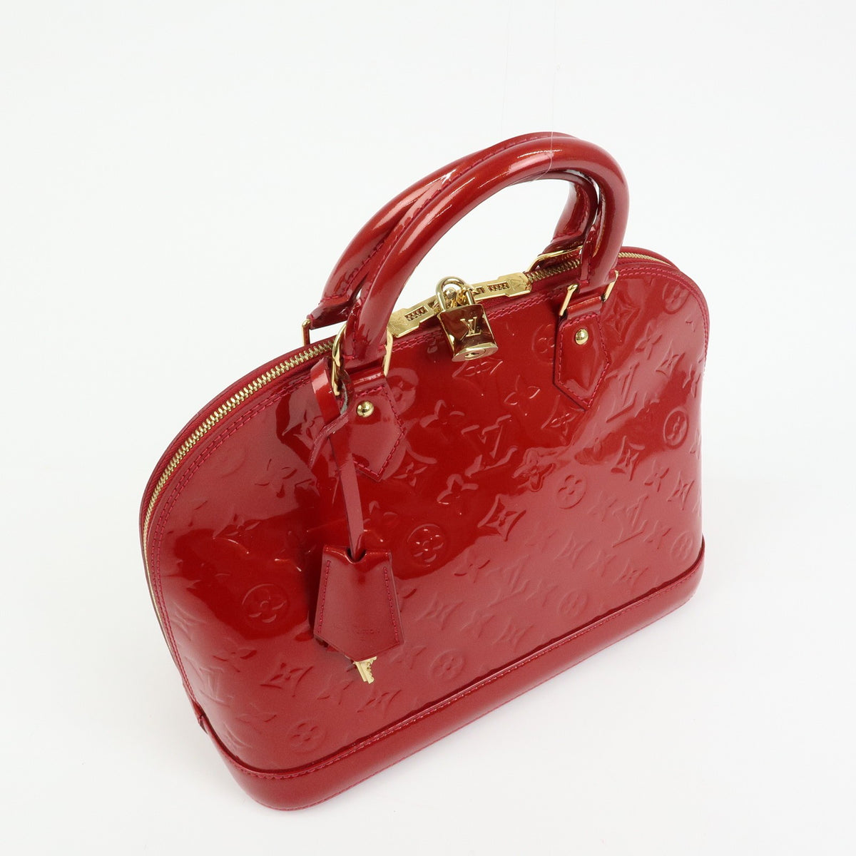 Louis Vuitton Alma Monogram Vernis, Red, Patent Leather, Handbag