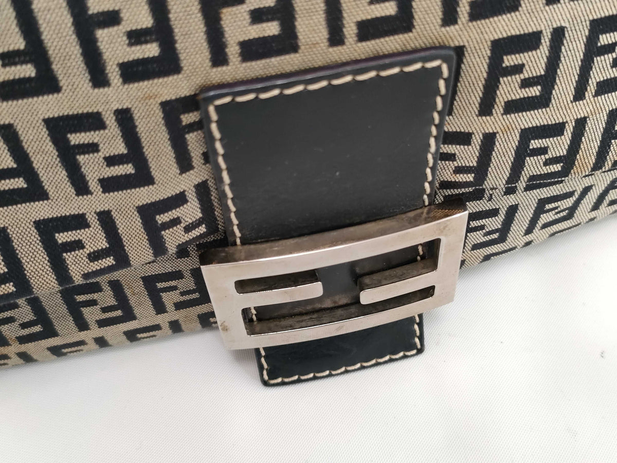 Fendi Zucchino Mamma Baguette Canvas, Beige, Canvas, Shoulder Bag
