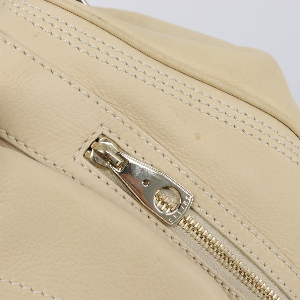 Celine Vintage Kisslock Frame Leather, Beige, Leather, Handbag