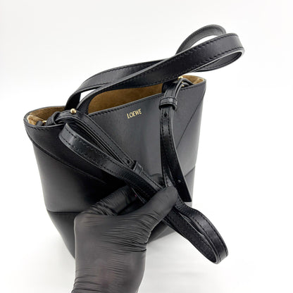 Loewe Puzzle Fold Leather, Black, Leather, Tote Bag