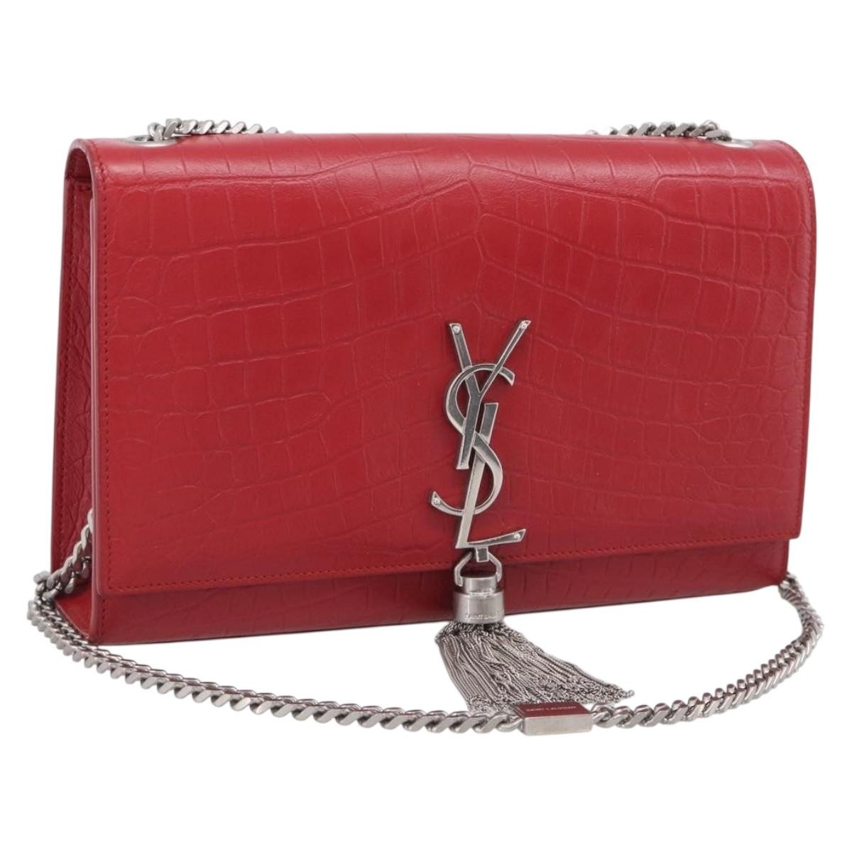 Saint Laurent Classic Monogram Crocodile Embossed Leather, Red, Leather, Crossbody Bag