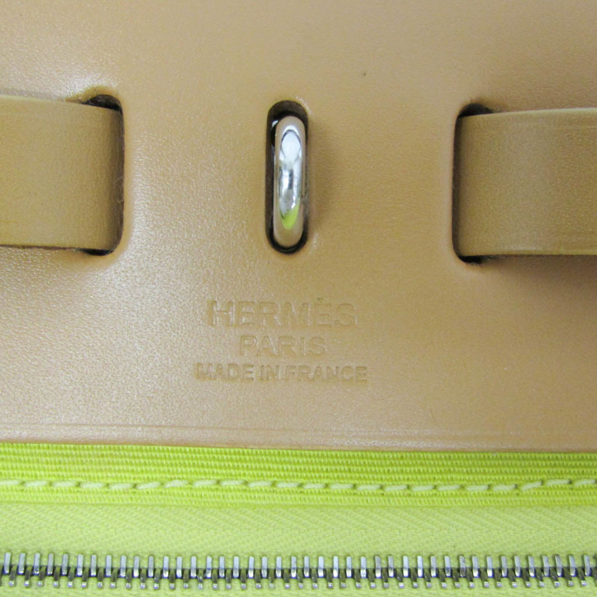 Hermes Herbag Zip Verso Leather and Toile, Yellow, Canvas, Handbag