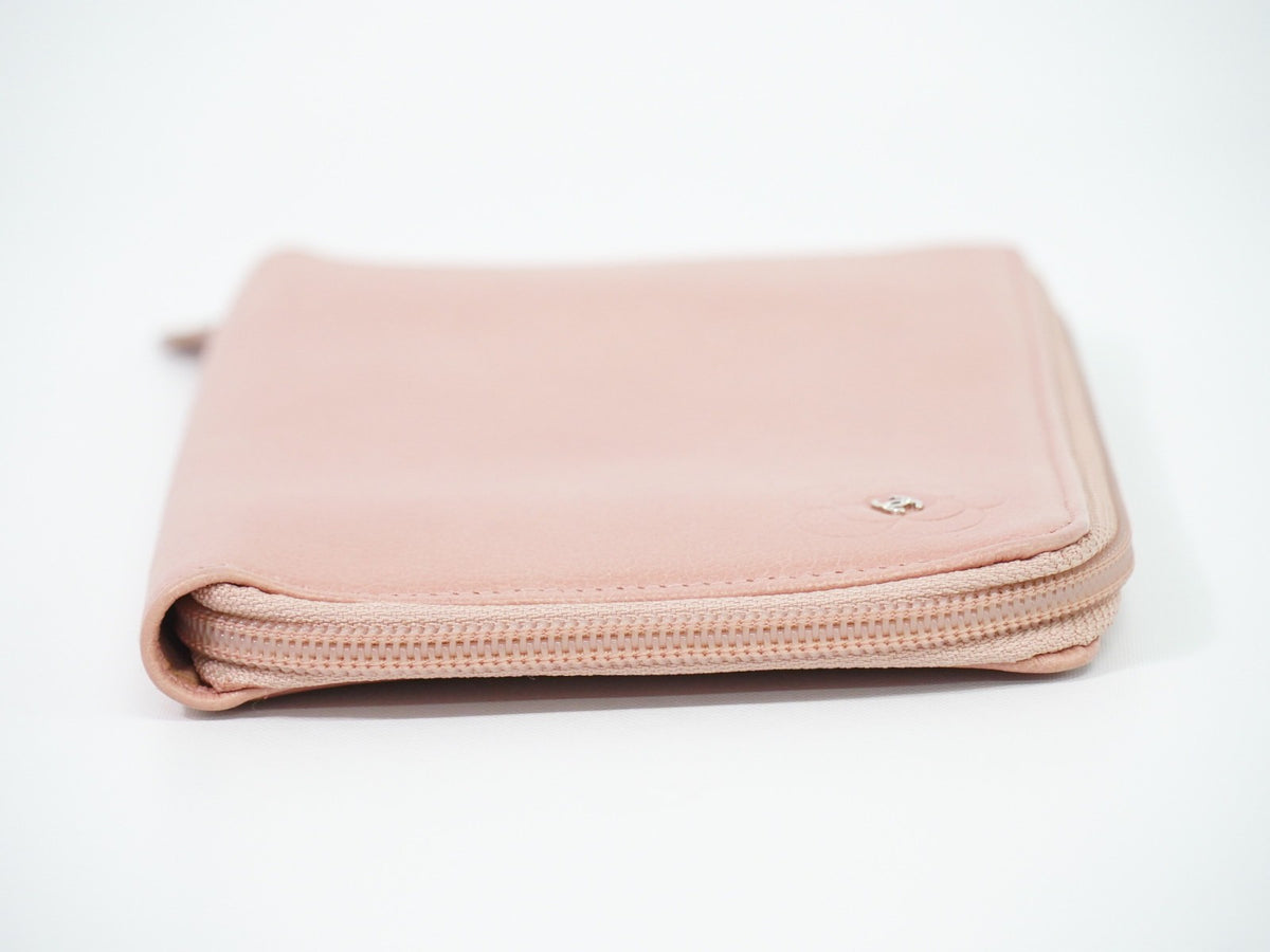 Chanel Camellia Zip Around Organizer Leather, Pink, Leather, Wallet