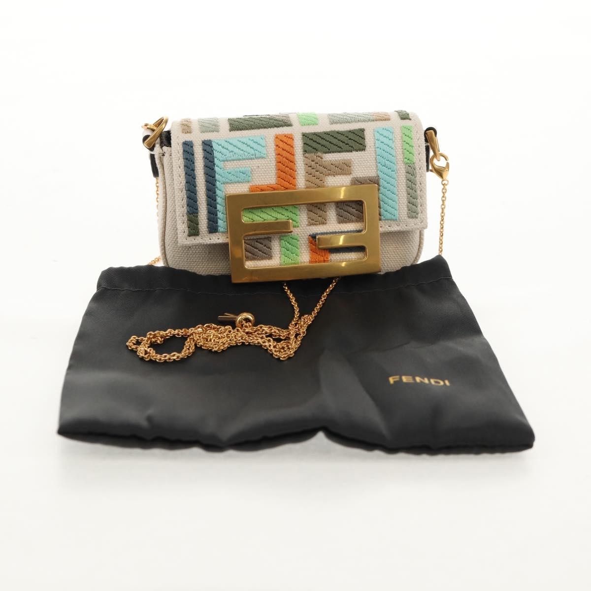 Fendi Chain Baguette Charm Zucca Embroidered Canvas, Multicolour, Canvas, Shoulder Bag