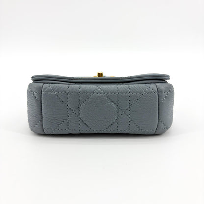 Christian Dior Caro Cannage Quilt Calfskin, Gray, Leather, Handbag