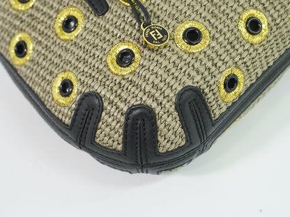 Fendi B. Fab Convertible Tote Grommet Embellished Raffia, Beige, Leather, Handbag