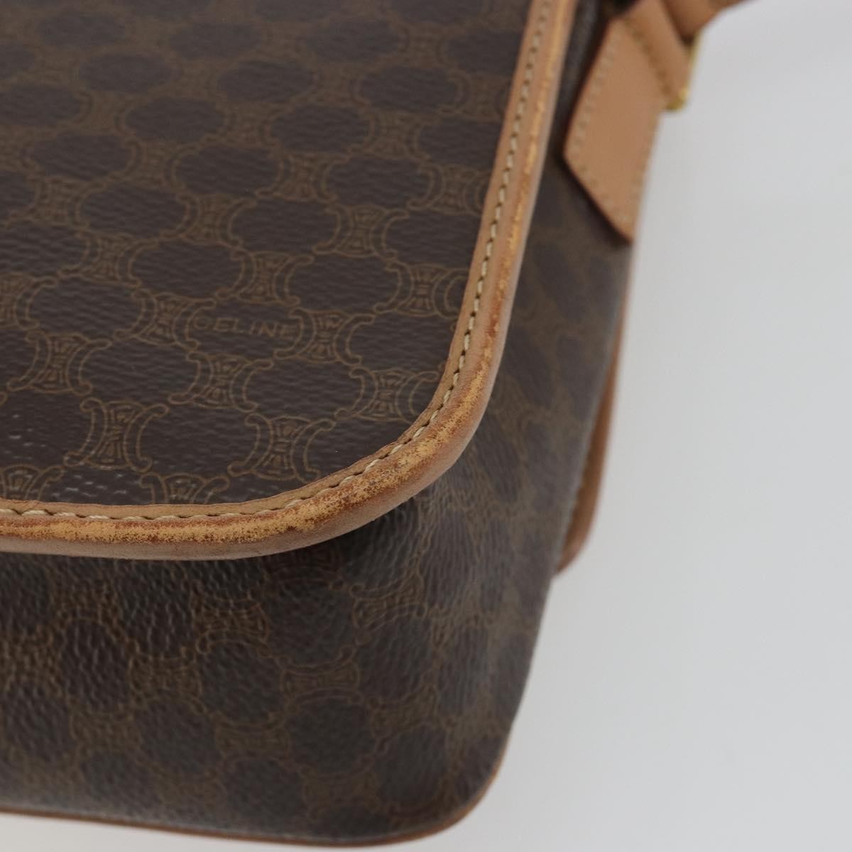 Celine Vintage Macadam Circle Logo Canvas and Leather, Brown, Canvas, Shoulder Bag