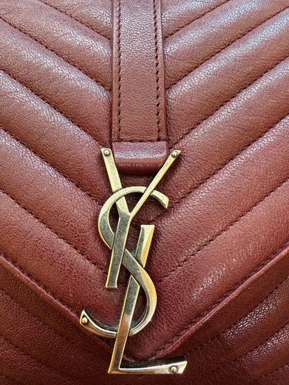 Saint Laurent Classic Monogram College Matelasse Chevron Leather, Burgundy, Leather, Handbag