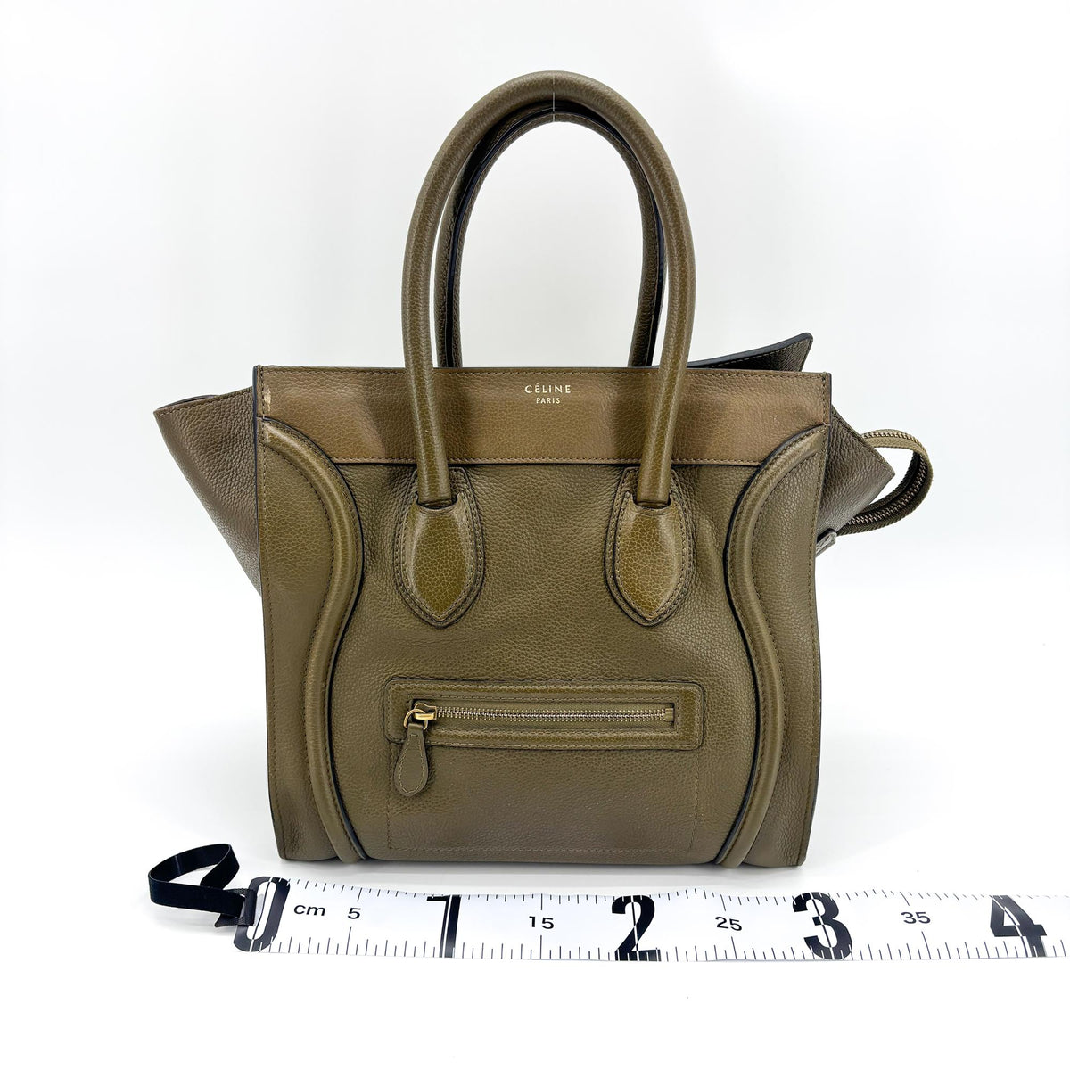 Celine Luggage Smooth Leather, Khaki, Leather, Handbag