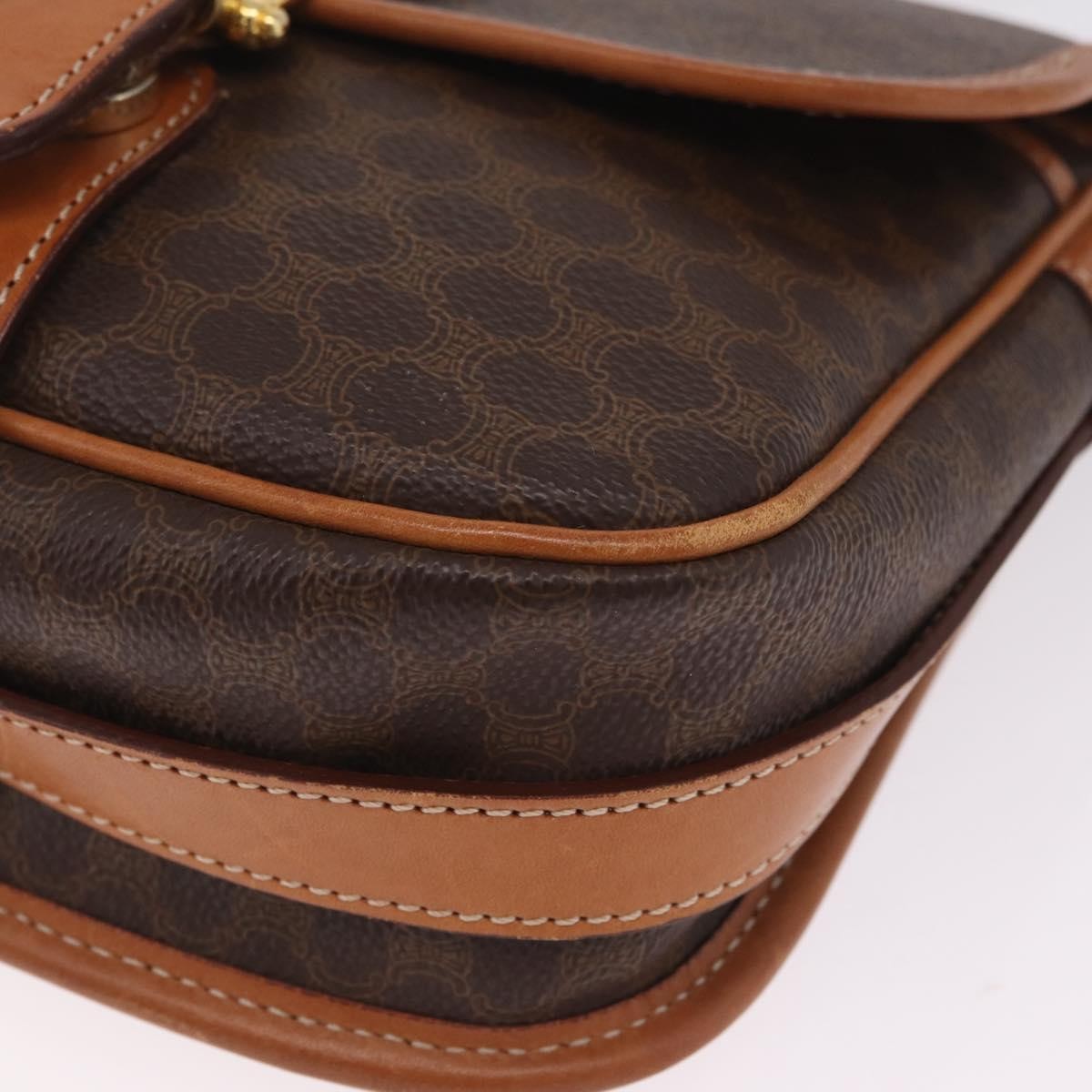 Celine Macadam Shoulder PVC Leather, Brown, Canvas, Crossbody Bag