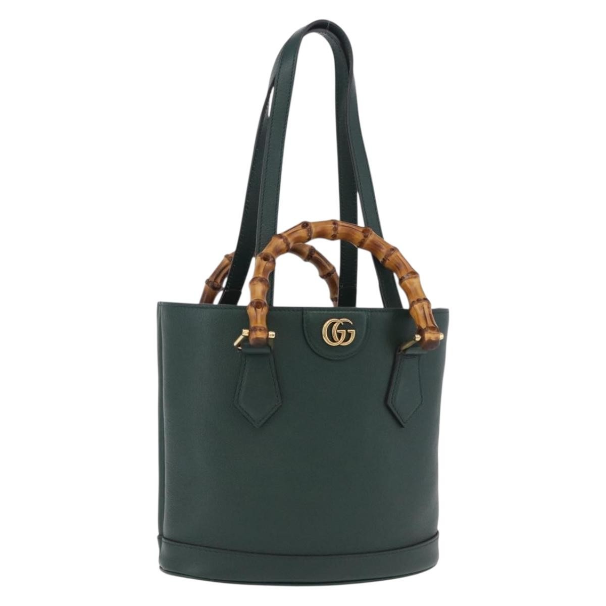 Gucci Diana Bamboo Handle Round Tote Leather, Green, Leather, Tote Bag