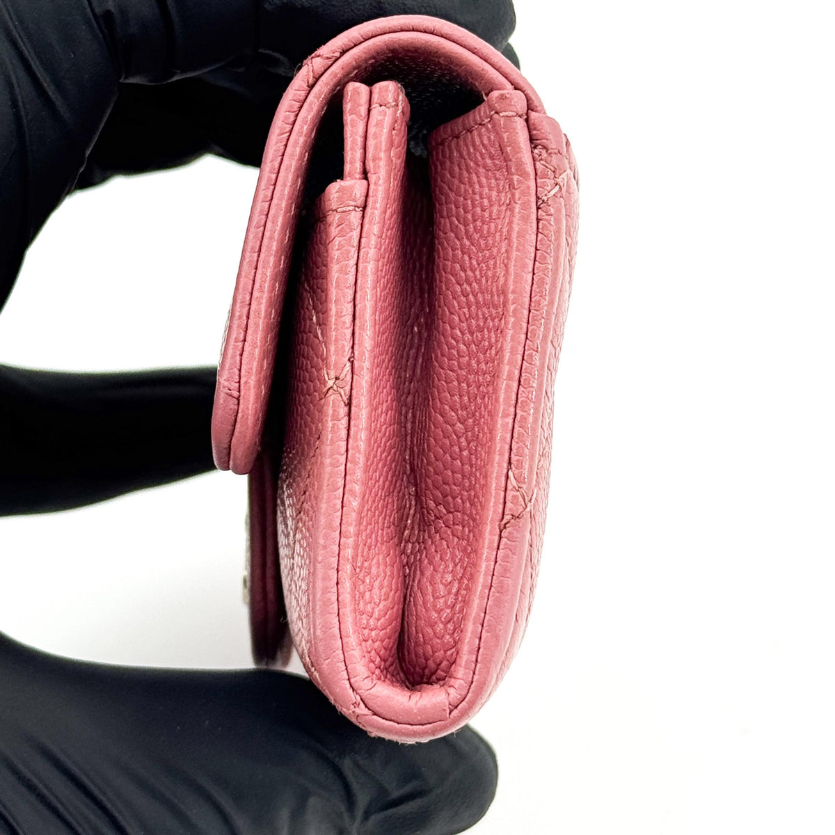 Chanel Classic Flap Card Case Quilted Caviar, Pink, Leather, Card Holder