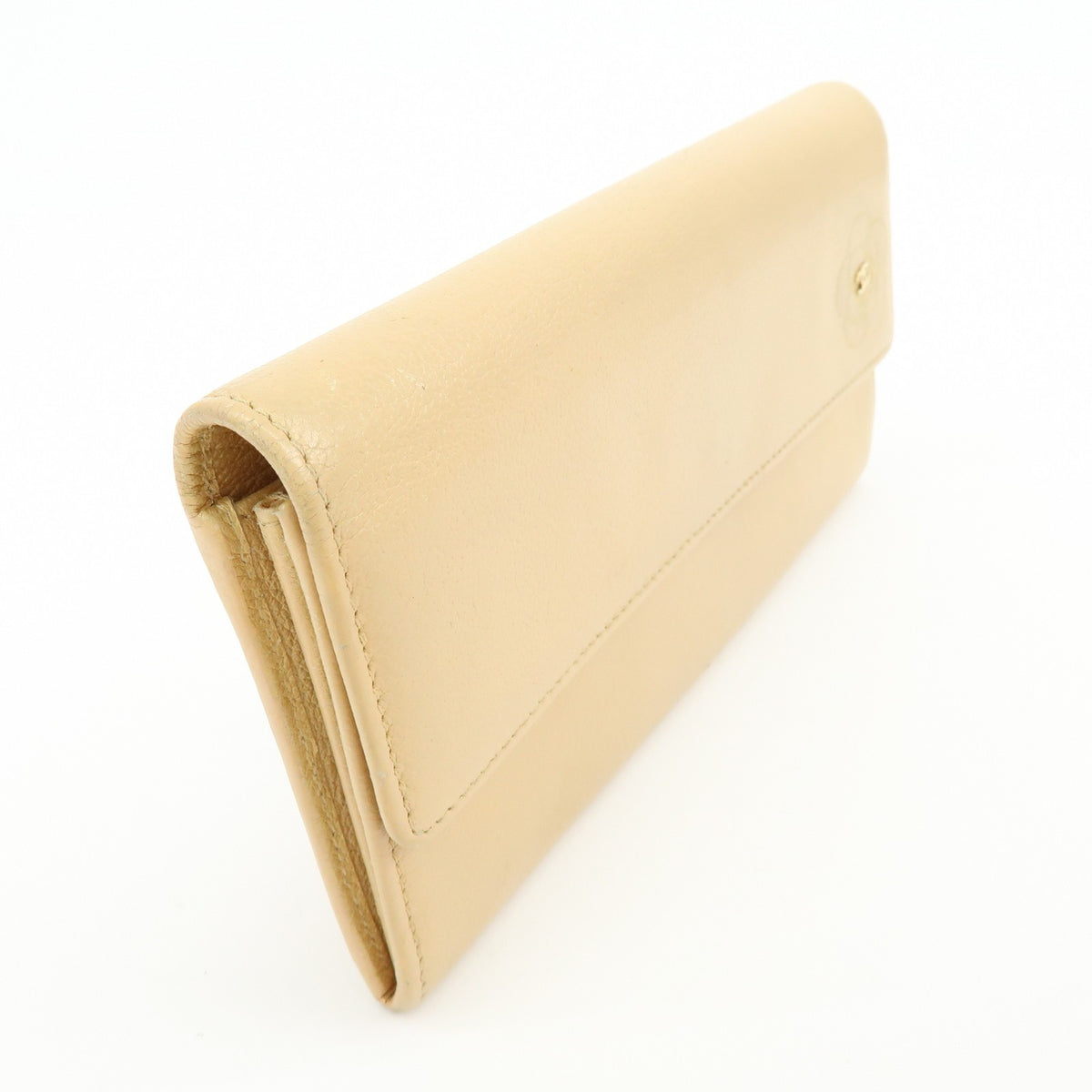 Chanel Camellia Flap Leather, Beige, Calfskin, Wallet