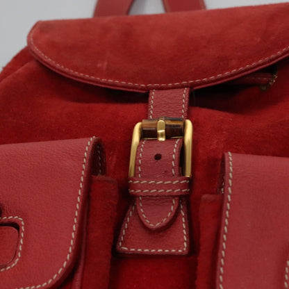 Gucci Vintage Bamboo Suede and Leather, Red, Suede, Backpack