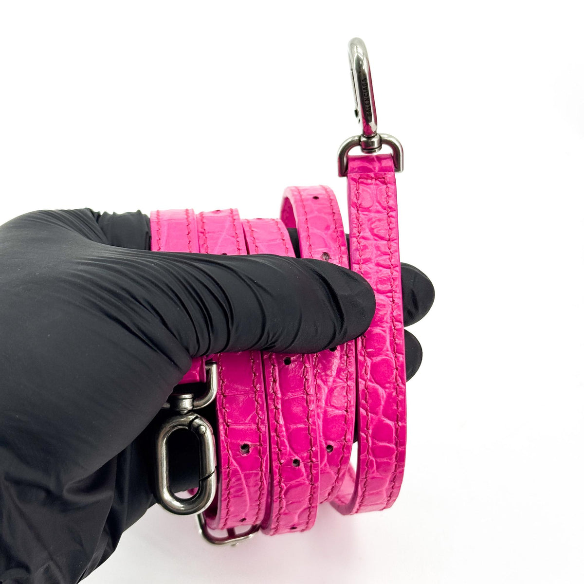 Balenciaga Hourglass Top Handle Crocodile Embossed Leather, Pink, Leather, Handbag