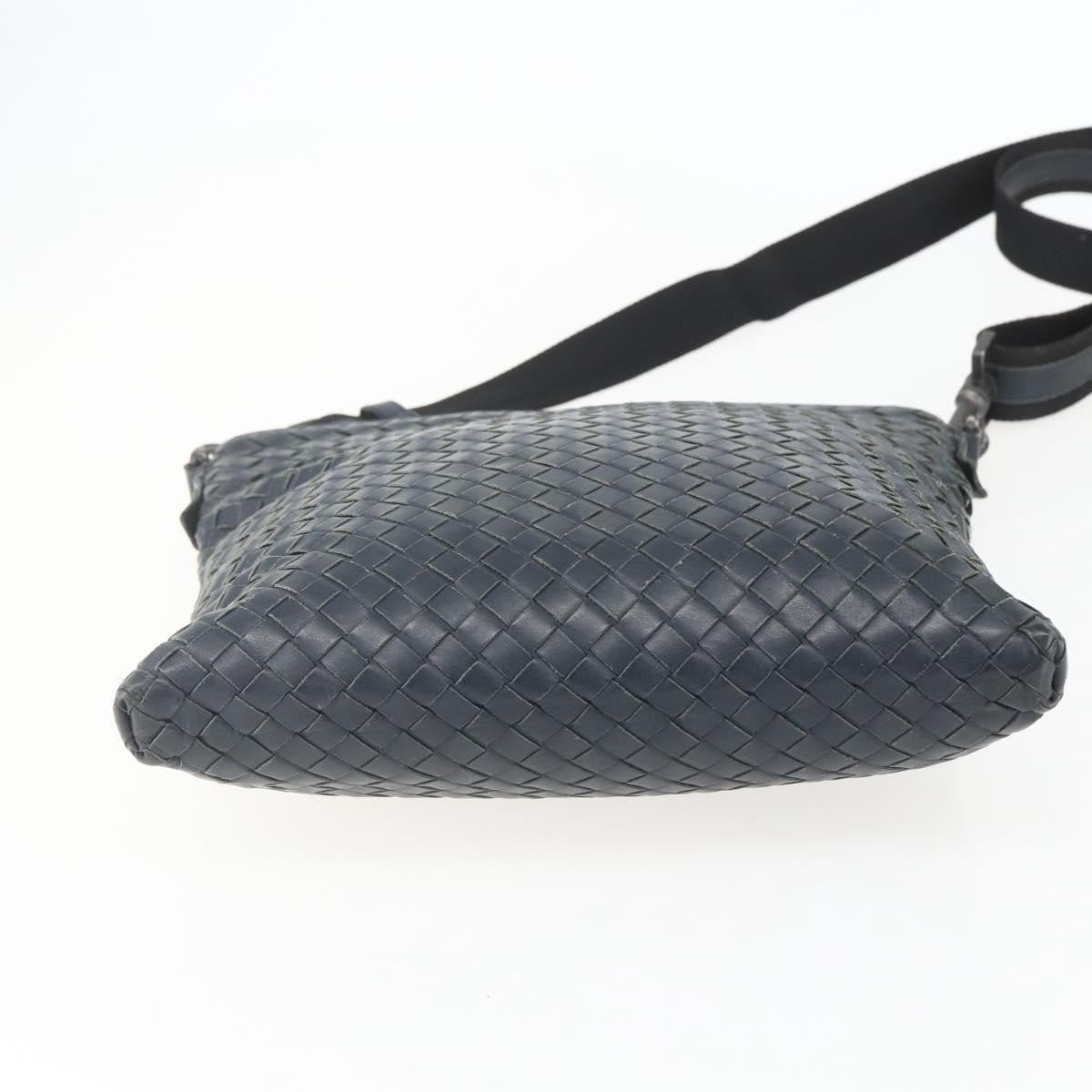 Bottega Veneta Flat Messenger Intrecciato Nappa, Navy, Leather, Crossbody Bag