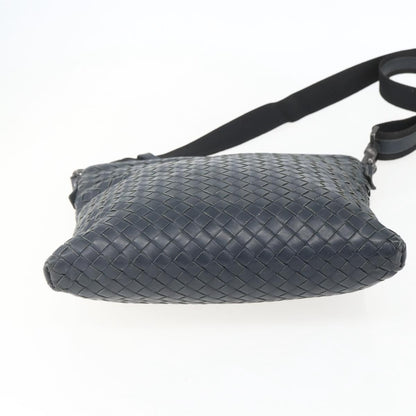 Bottega Veneta Flat Messenger Intrecciato Nappa, Navy, Leather, Crossbody Bag