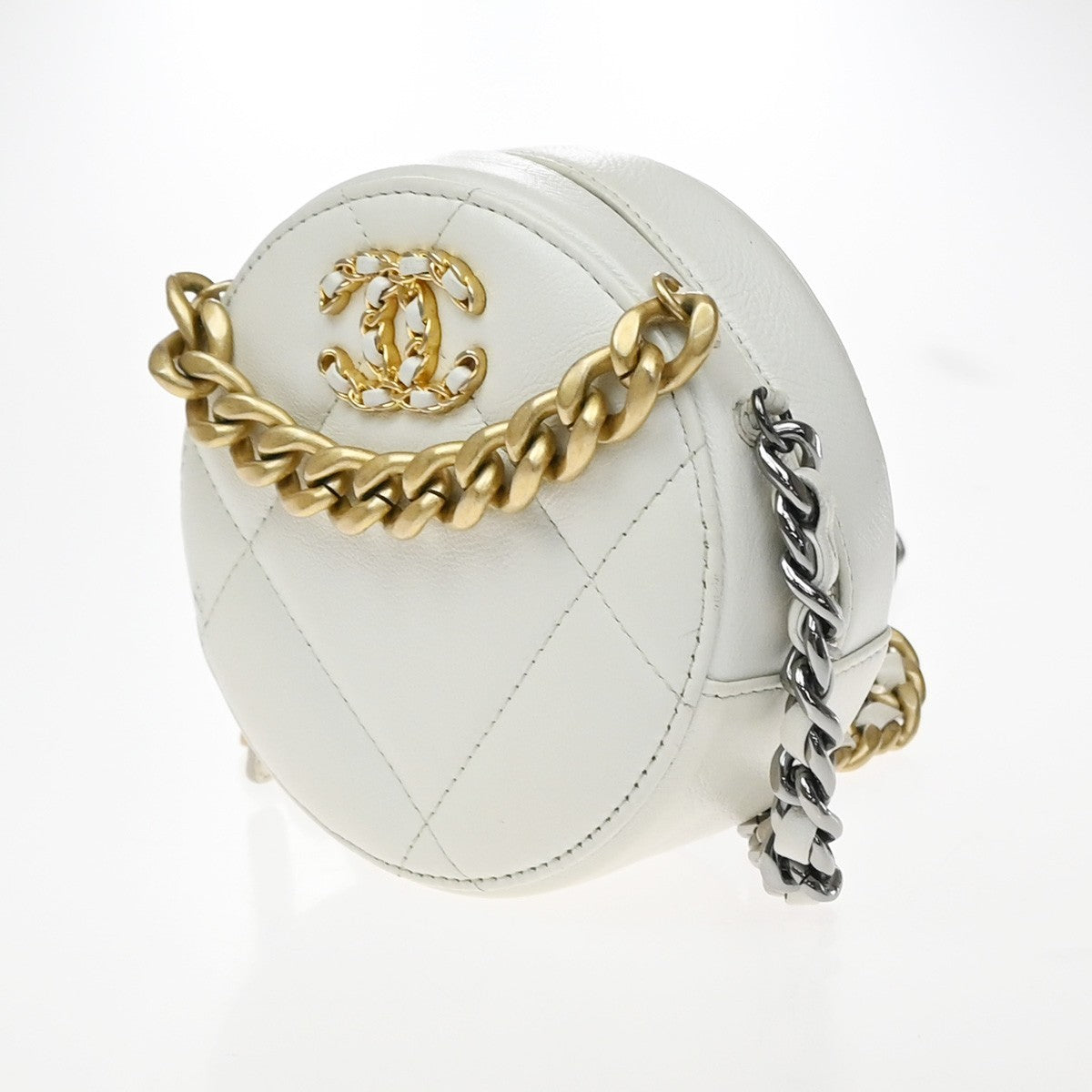 Chanel Chanel 19 Quilted, White, Leather, Clutch