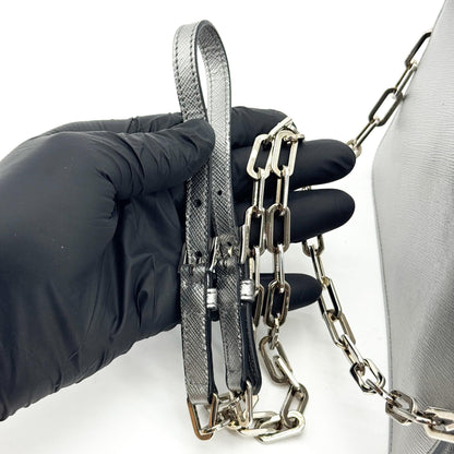 Prada Wallet on Strap Saffiano Leather, Silver, Leather, Crossbody Bag