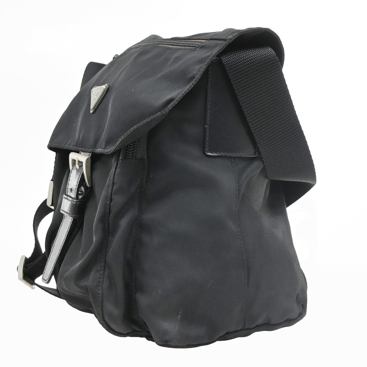 Prada Buckle Messenger Tessuto, Black, Nylon, Handbag