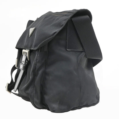 Prada Buckle Messenger Tessuto, Black, Nylon, Handbag