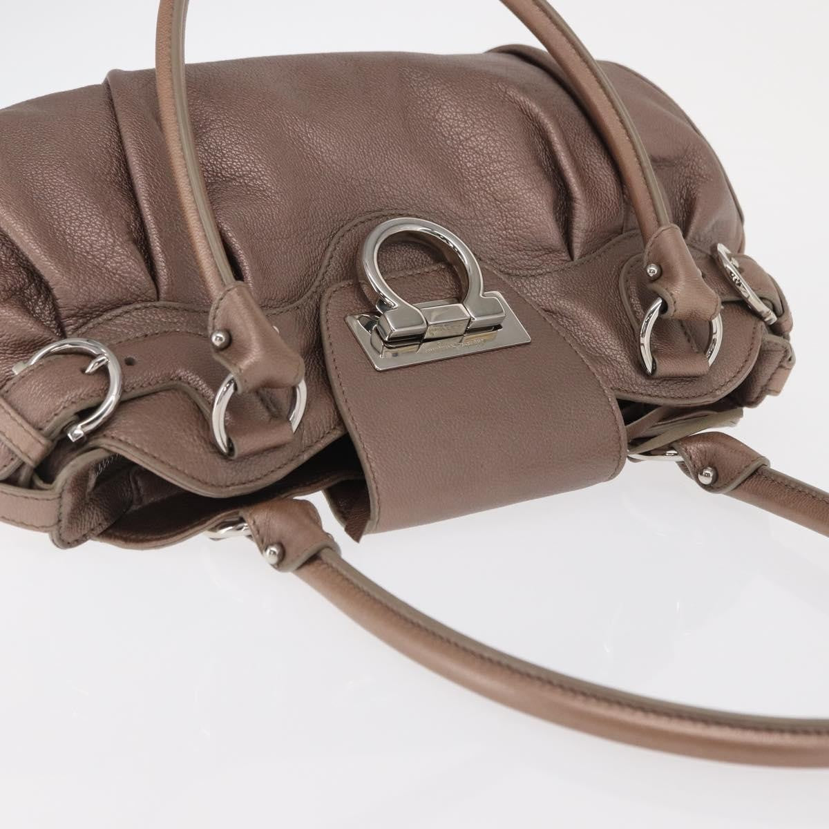 Salvatore Ferragamo Gancini Leather, Beige, Leather, Handbag