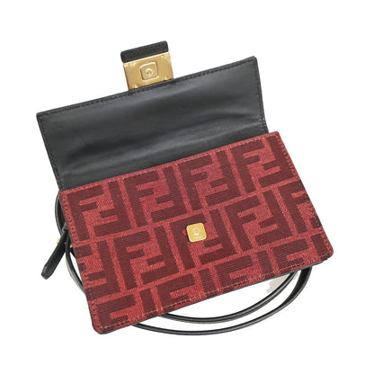 Fendi Baguette Convertible Pouch Zucca Canvas, Burgundy, Canvas, Clutch