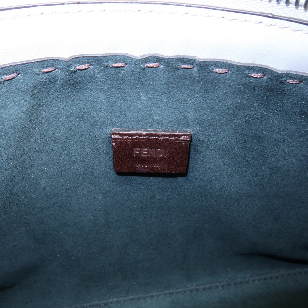 Fendi Logo Cut-Out Handle Shopper Embossed Leather, Gray, Leather, Tote Bag