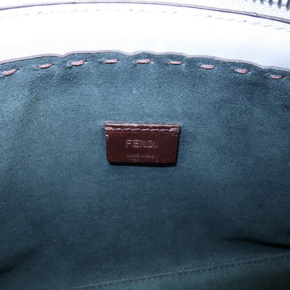 Fendi Logo Cut-Out Handle Shopper Embossed Leather, Gray, Leather, Tote Bag