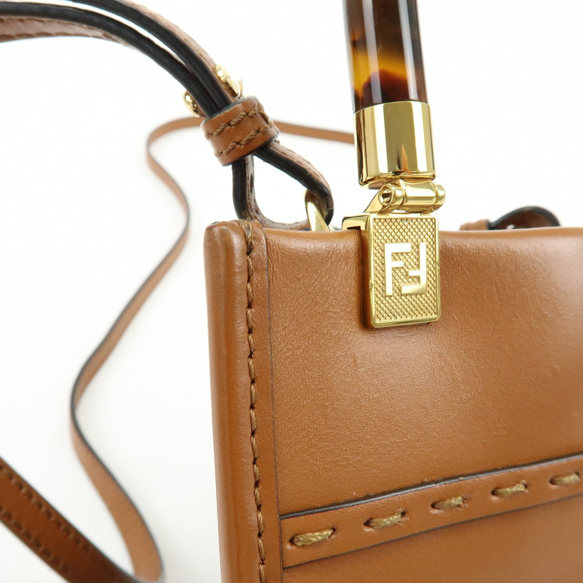 Fendi Sunshine Shopper Leather, Brown, Leather, Tote Bag